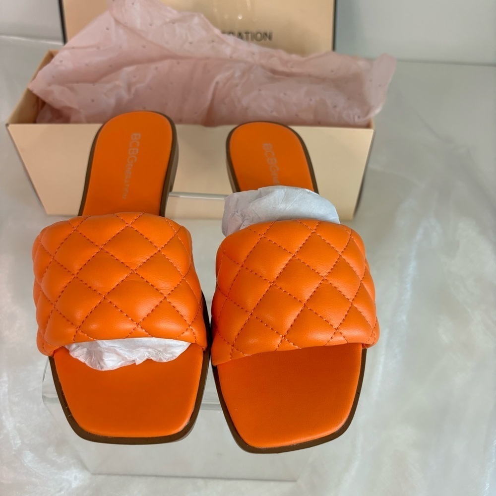 BCBG Generation Spicy Orange Sandals Quilted Neon Slides Laila 5